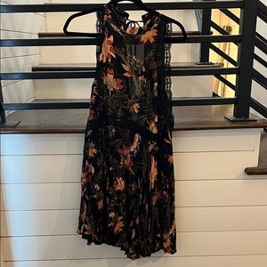 Free People Black and Orange Floral Midi Dress
